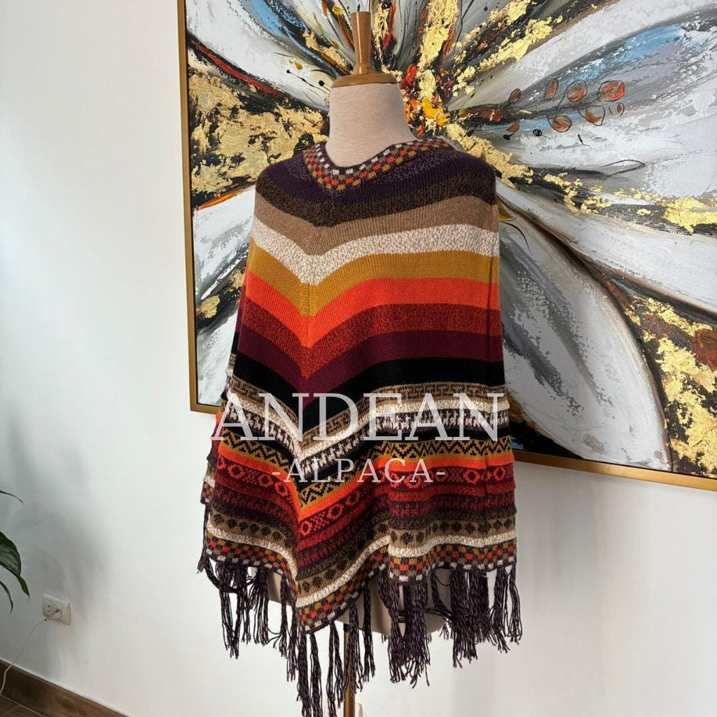 Handmade Peruvian Poncho / Warm Unisex Peruvian Alpaca Wool Poncho / Andean Poncho for Men and Women