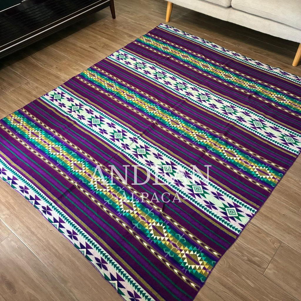 Handwoven Alpaca Blanket 74x90in: Peruvian Throw, Boho Home Decor - Design 6