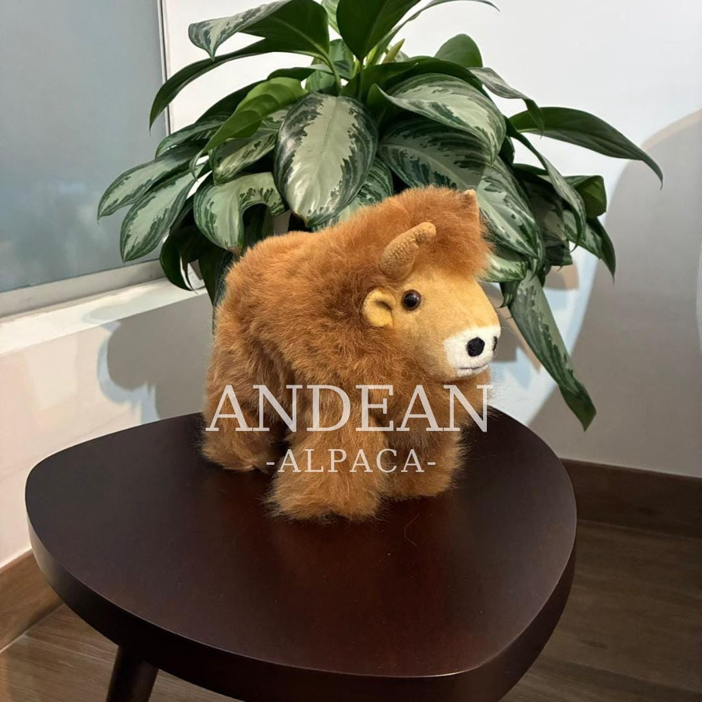 Handmade baby alpaca buffalo. Soft plush toy, 100% alpaca fur. Peruvian gift. Handmade souvenir - Brown