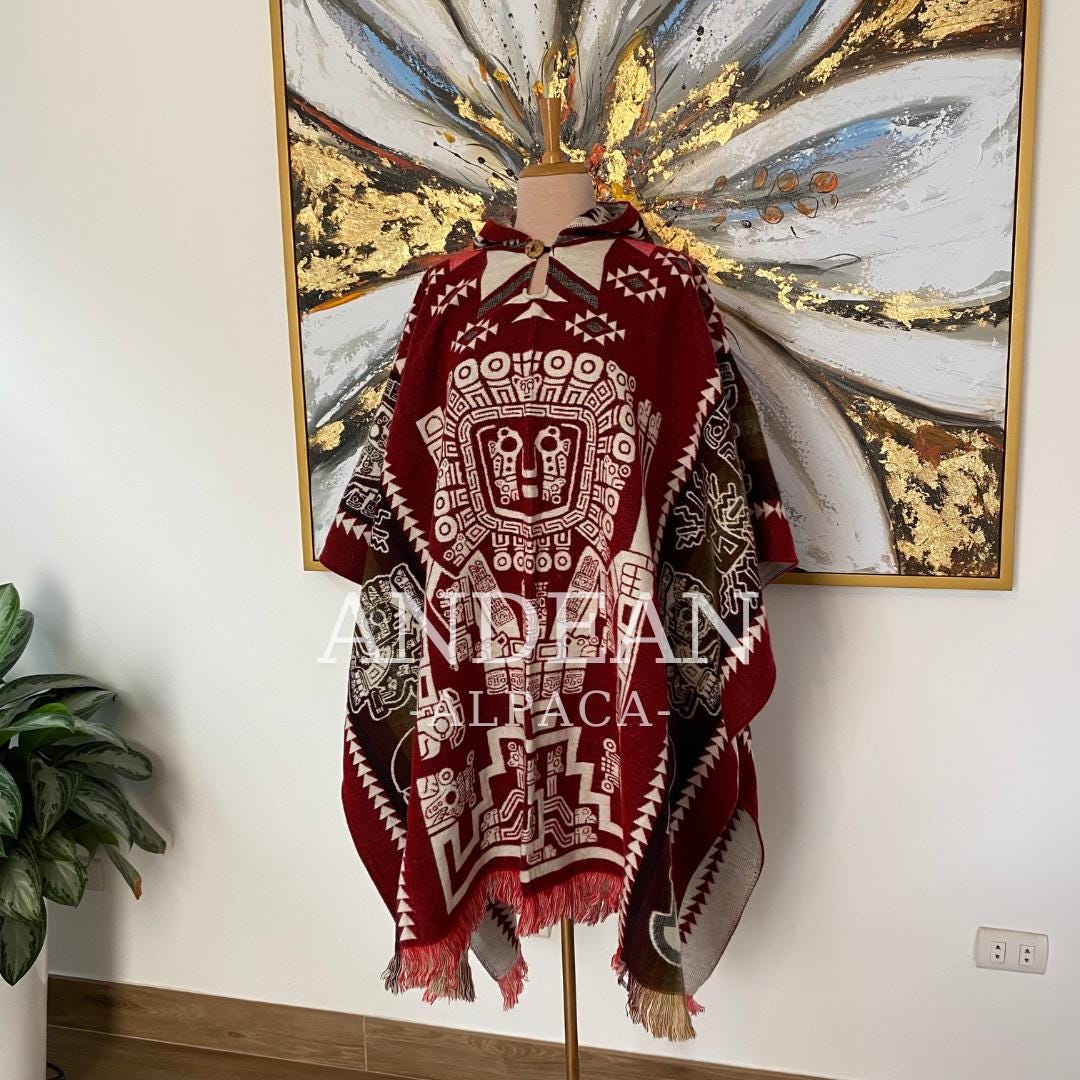 Handmade Inca Poncho with Hood / Warm Unisex Peruvian Alpaca Wool Poncho