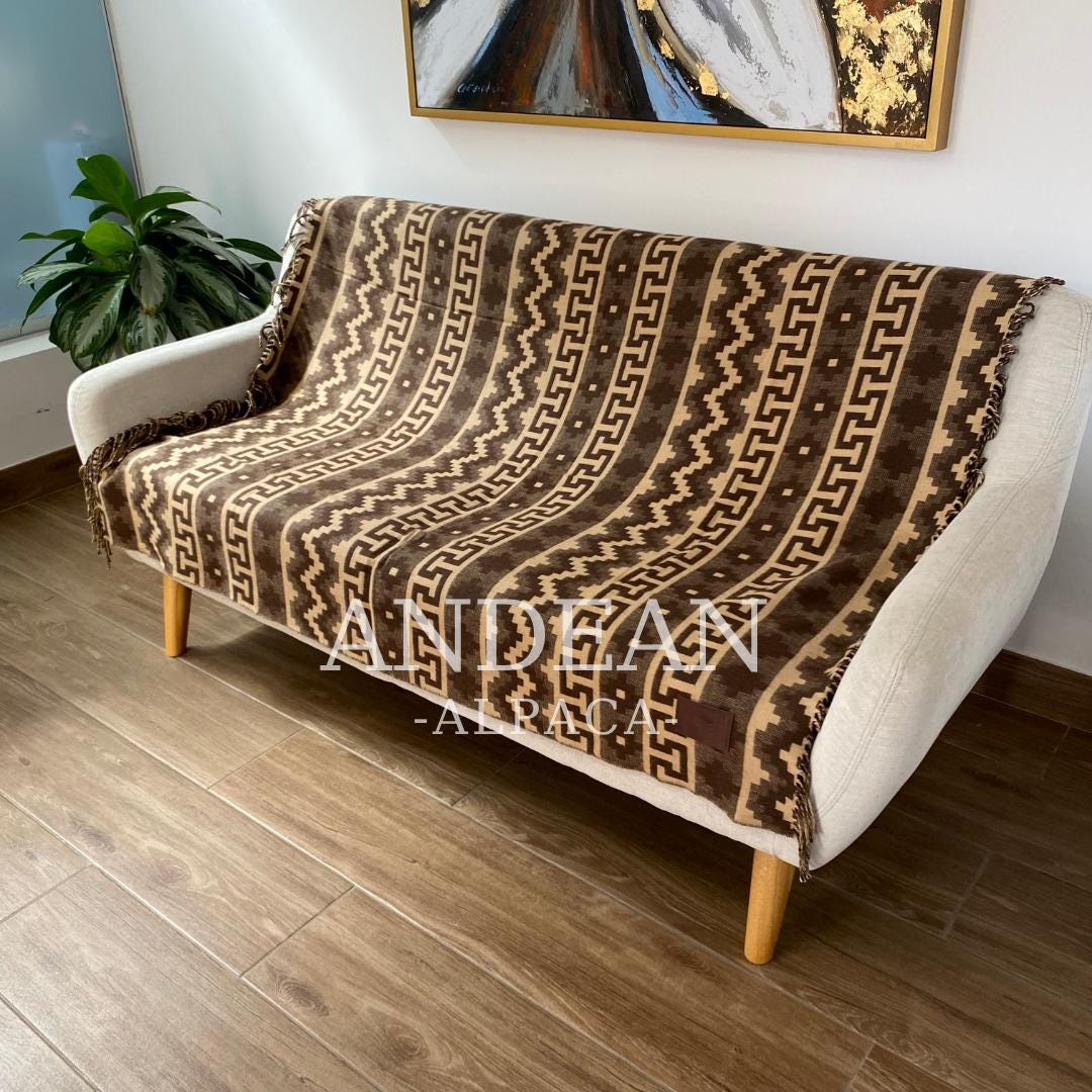 Manta de alpaca tejida a mano: manta peruana, decoración bohemia para el hogar