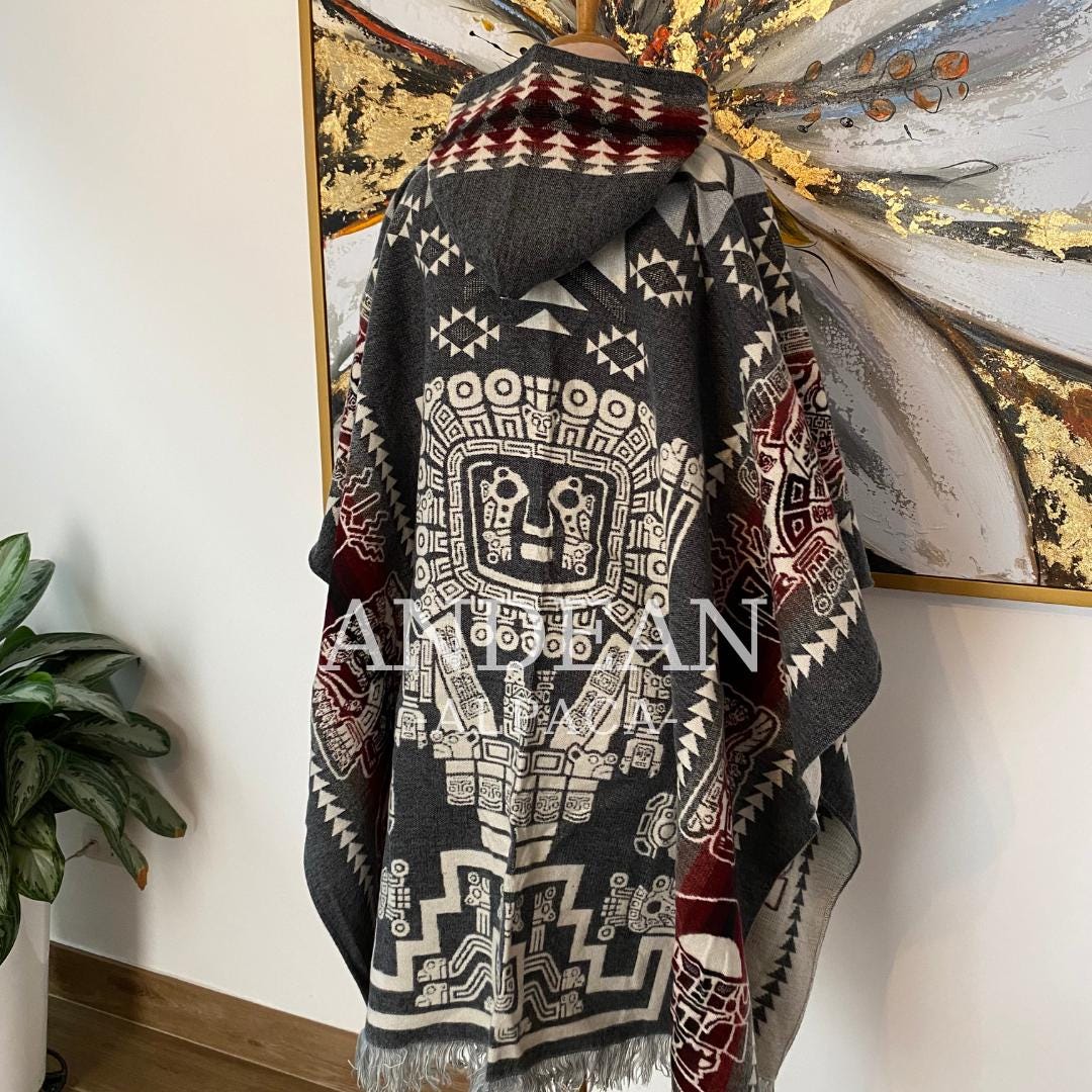 Handmade Inca Poncho with Hood / Warm Unisex Peruvian Alpaca Wool Poncho